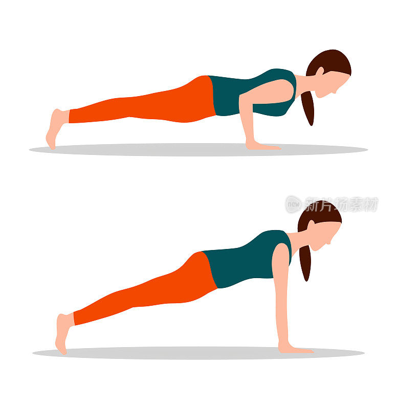 Push Ups Position of Yoga Vector Illustration